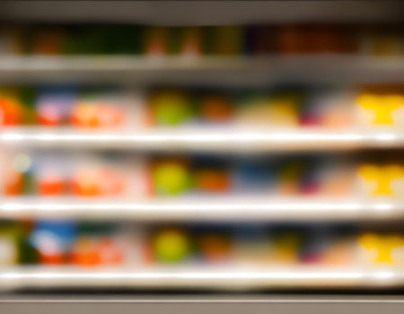 Blurred Background Abstract Bokeh Shelving unit in Shopping store supermarket look at the lights. Generative AI, illustrationの素材