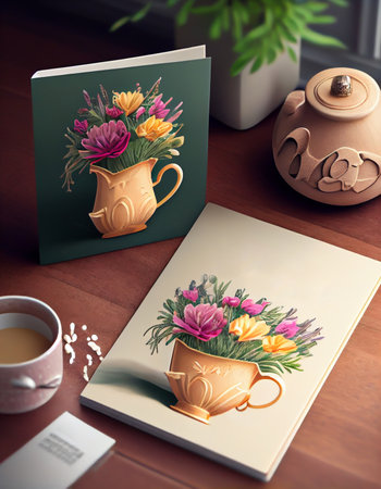 Card for Mother's Day Wishes If you are celebrating. Frame decorated with flowers for Happy Mother's Day Minimal style. Generative AI, illustrationの素材