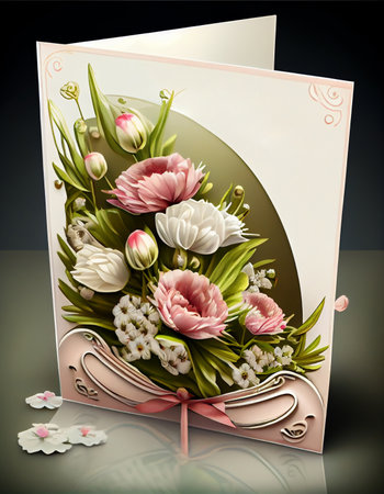 Card for Mother's Day Wishes If you are celebrating. Frame decorated with flowers for Happy Mother's Day Minimal style. Generative AI, illustrationの素材
