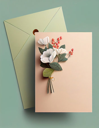 Card for Mother's Day Wishes If you are celebrating. Frame decorated with flowers for Happy Mother's Day Minimal style. Generative AI, illustrationの素材