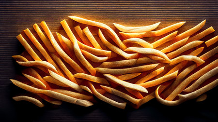 French fries or potato chips with Salted and ketchup. Yummy french fries in a paper cup with tasty. potato fry on white background. Generative AI, illustrationの素材