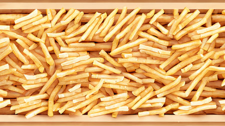 French fries or potato chips with Salted and ketchup. Yummy french fries in a paper cup with tasty. potato fry on white background. Generative AI, illustrationの素材
