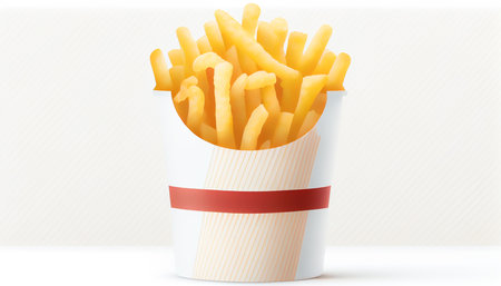 French fries or potato chips with Salted and ketchup. Yummy french fries in a paper cup with tasty. potato fry on white background. Generative AI, illustrationの素材