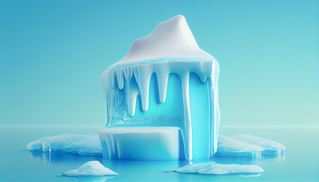 Melting polar ice melting on a pastel blue background. global warming, Green house effect, climate change, icemelting, Generative AI, illustrationの素材