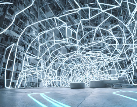 Luxury Futuristic technology transformation background with shine, elements and curve light effect decoration. Futuristic, open Ai, Global Internet connect Ai. Generative AI, illustrationの素材