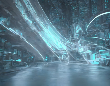Luxury Futuristic technology transformation background with shine, elements and curve light effect decoration. Futuristic, open Ai, Global Internet connect Ai. Generative AI, illustrationの素材