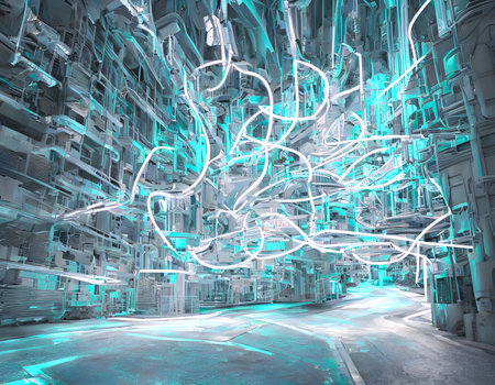 Luxury Futuristic technology transformation background with shine, elements and curve light effect decoration. Futuristic, open Ai, Global Internet connect Ai. Generative AI, illustrationの素材