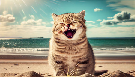 laughing cat, Surprised face, Wow expression cat funny face with open mouth. Cute ginger Cat Emotional surprised and saying wow, Happy cat, Meow wow. Generative AI, illustrationの素材