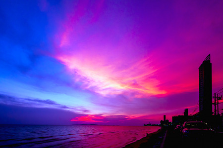 twillight sky and Beautiful sunset on the sea,pattaya THAILANDの写真素材