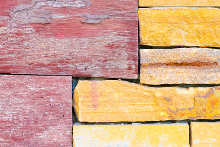 background of wood and stone connect wall