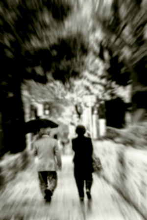 blur abstract of a people walking through Tunnel.の写真素材
