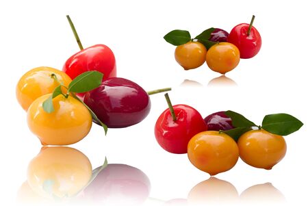 Fruit snacks isolated on white background. thai dessert called Look-shoop artificial fruit and colorfulの写真素材