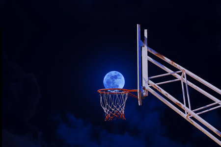 moon in a basketball hoop.