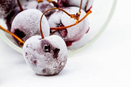 cherry frozen on tableの写真素材