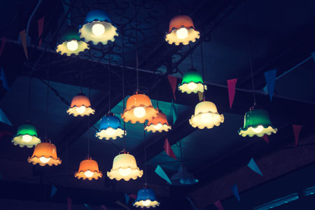 group of hanging lights bulb decorative in home