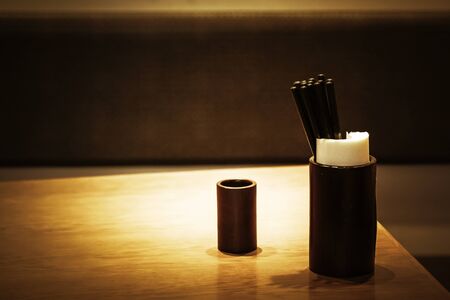 chopsticks on the tableの写真素材