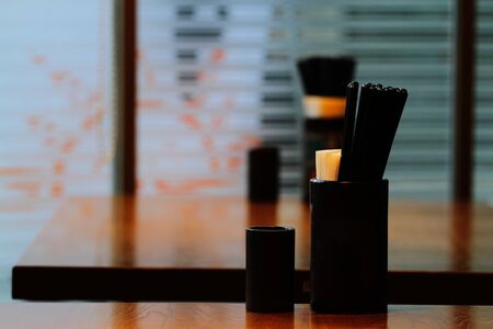 chopsticks on the tableの写真素材