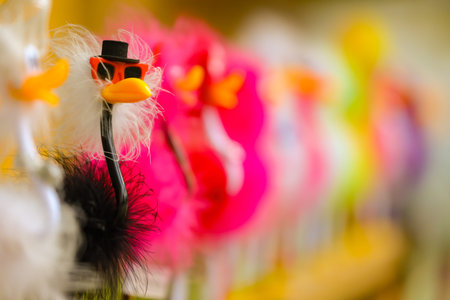 bird toy stand on the line ,selected focus