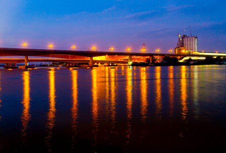 Phra Nang Klao Bridge crossing Chao Phraya River on Rattanathibet Road ,Thailand