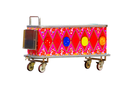 Colorful ice cream cart isolated on white background.の写真素材