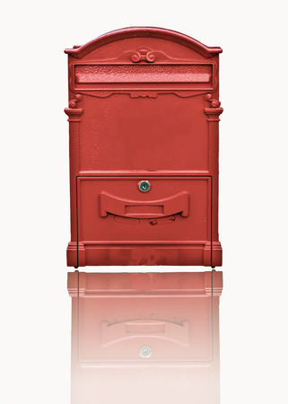 Red post box isolated on white backgroundの写真素材