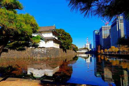 Imperial palace and Tokyo business skylineのeditorial素材