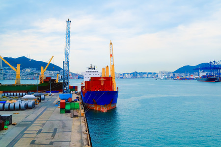 Cargo ship container cargo terminal of Port of Busanの写真素材