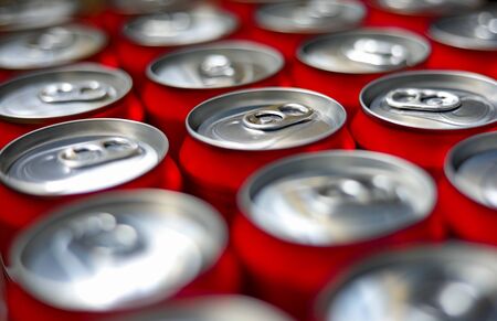 group of aluminium cans.Cover aluminum cans. Aluminum cans. Top view. Aluminum cans.の写真素材