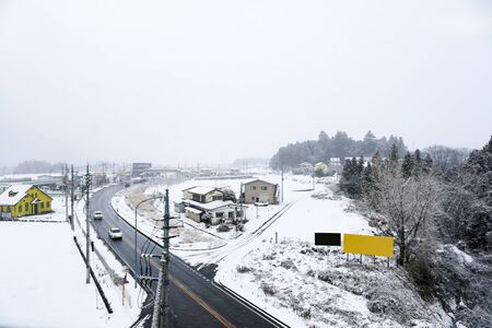 Road and heavy snow at japanの写真素材