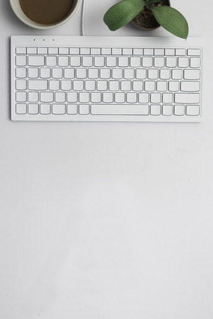 Top view Business desk, marketing and lifestyle white backgroundの写真素材