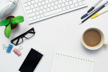 Top view of the desk and marketing business.の写真素材