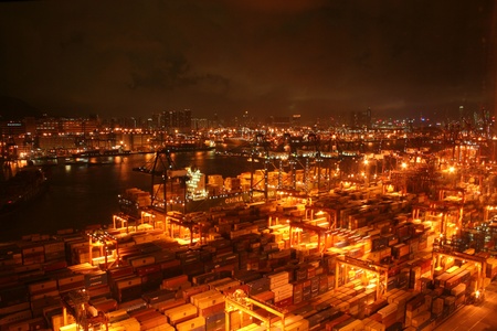 Tsing yi port, night shot, hongkongのeditorial素材