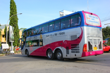 Bus route bangkok and chiangmai, Double deck bus class 1(Pink VIP), Extra large seat , aircondition and restroom. Service include food and drink. Best bus transport in thailand. のeditorial素材