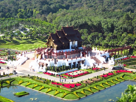 Royal pavilion ( (Ho Kum Luang) in traditional Lanna style at Royal Flora Ratchaphruek Exhibition in Chiang Mai, Thailand のeditorial素材