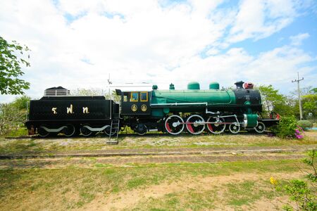 Old locomotive, at King Mongkut Memorial Park of Science and Technology , Prachuap Khiri Khan province, thailandのeditorial素材