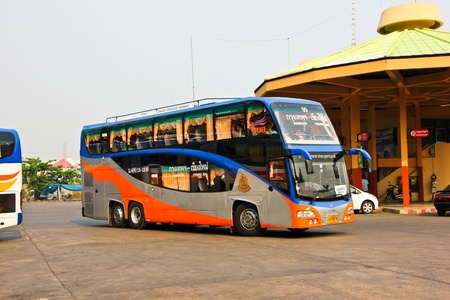 Bus route bangkok and chiangmai, Double deck bus class 2, seat and aircondition except food and other service, for save transport in thailand のeditorial素材