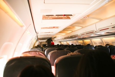 Cabin photo of boeing 737-300, thaiairasia. photo inflight from chiangmai to bangkokのeditorial素材