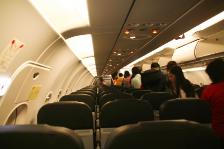 Cabin photo of Airbus a320-200 thaiairasia. photo inflight from bangkok to chiangmai airport.のeditorial素材