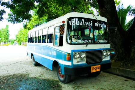 Old bus between chiangmai and lumphun, thailandのeditorial素材