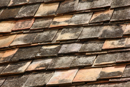 Traditional roof tiles from baked clayの写真素材