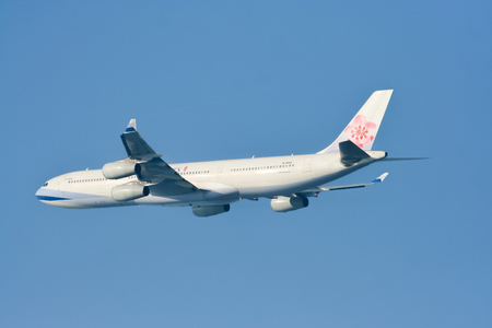 CHIANGMAI    THAILAND - DECEMBER 30 2008  B-18806 Airbus A340-300 of  China airline  Take off from Chiangmai airport to taipei のeditorial素材