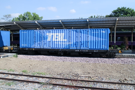 CHIANGMAI, THAILAND - DECEMBER 3 2013  Container Train of Thai Beverage Logistics  Photo at Chiangmai Train Station  Thailand  のeditorial素材