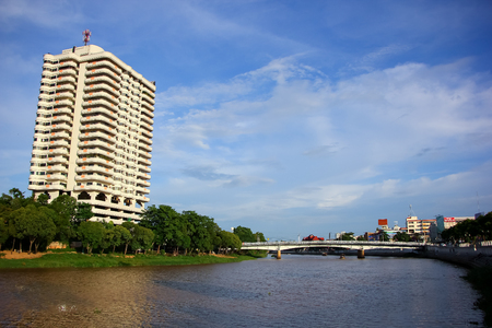 CHIANGMAI, THAILAND - JUNE 11 2014   Nakhonping Bridge across Ping river  Photo at Ping river  Chiangmai, Thailand のeditorial素材