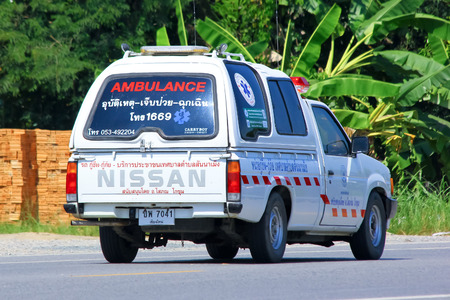 Chiangmai, Thailand - October 3, 2014: Ambulance pickup of Sanameng Subdistrict Administrative Organization. Photo at road no.121 about 8 km from downtown Chiangmai, thailand.のeditorial素材