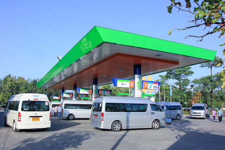CHIANGMAI , THAILAND - OCTOBER 26 2014: Bangchak Oil station. Location on road no.11 about 5 km from chiangmai city. Chiangmai, Thailand.のeditorial素材