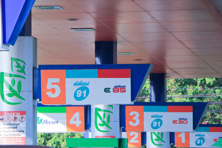 CHIANGMAI , THAILAND - OCTOBER 26 2014: Bangchak Oil station. Location on road no.11 about 5 km from chiangmai city. Chiangmai, Thailand.のeditorial素材