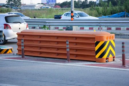 CHIANGMAI, THAILAND -NOVEMBER 1 2014: Crash Cushion at road no 121 about 8 km from downtown Chiangmai, thailand.のeditorial素材