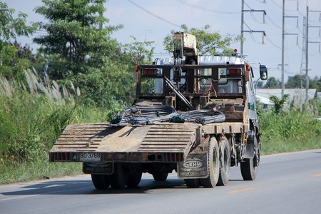CHIANGMAI, THAILAND - NOVEMBER 14 2014: Private truck with crane. Photo at road no.121 about 8 km from downtown Chiangmai, thailand.のeditorial素材