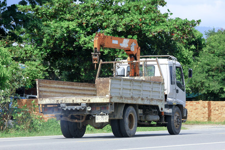CHIANGMAI, THAILAND -OCTOBER 6 2014: Private Truck with crane. Photo at road no.121 about 8 km from downtown Chiangmai, thailand.のeditorial素材