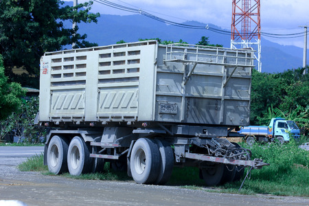 CHIANGMAI , THAILAND - OCTOBER 6 2014: Trailer dump truck. Photo at road no.121 about 8 km from...
